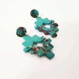 Teal and Gold Geometric Stud Earrings